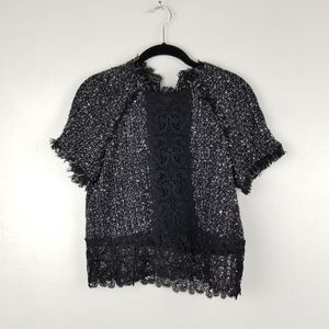 Zara Black Tweed Lace Blouse